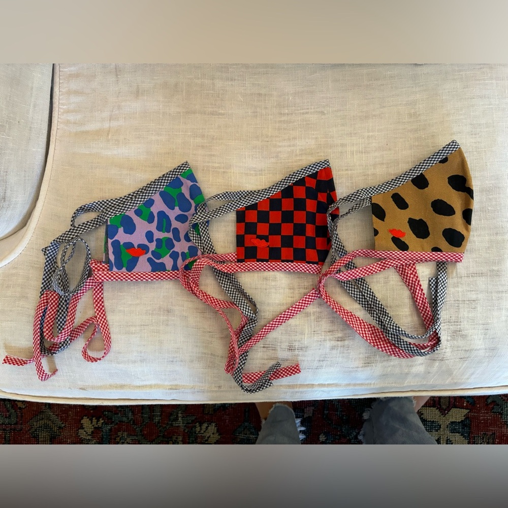 CLARE V Bisous Tie Back Reusable Face Masks - New- Set of 3